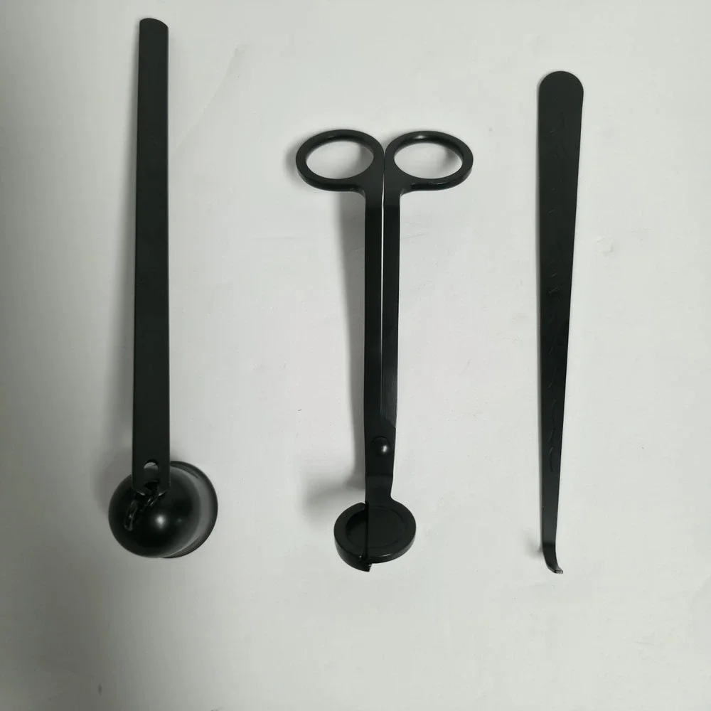 3pc Matte Black Candle Care Kit Trimmer Snuffer Wick Dipper Accessory Set New